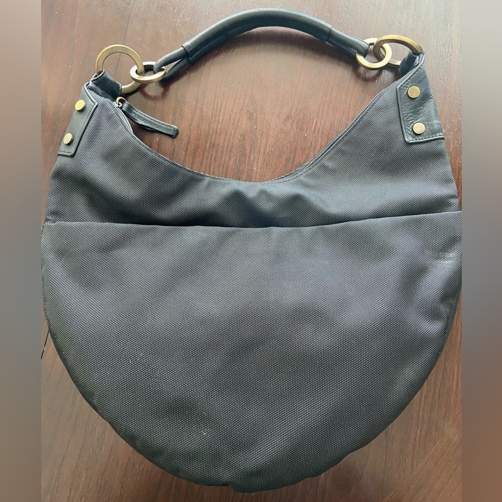 PERLINA Black ZIP MEDIUM HOBO SHOULDER BAG Micro Dot PURSE TOTE